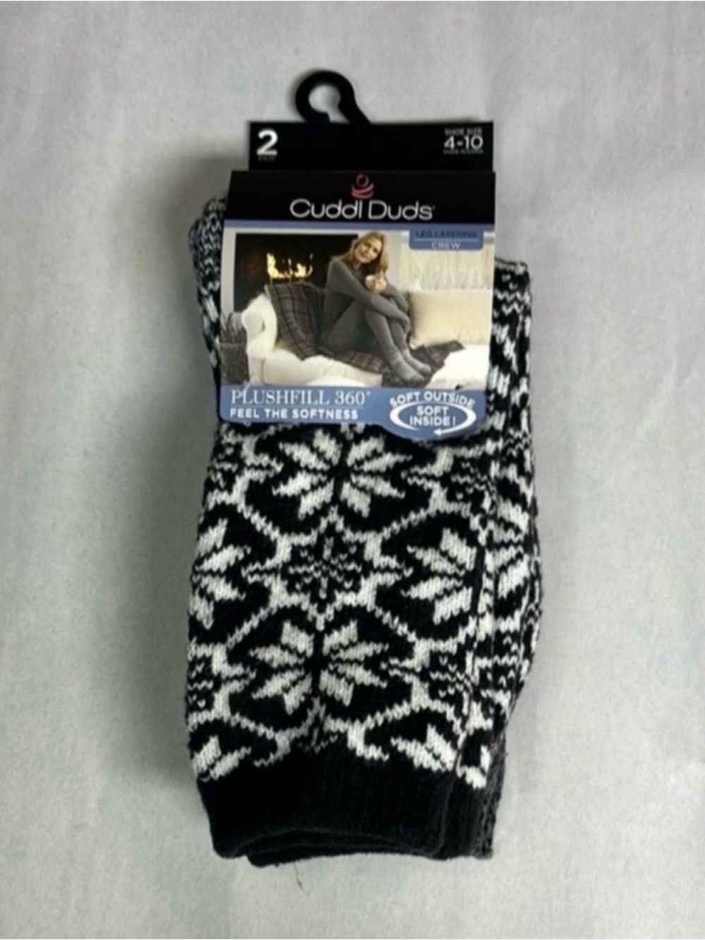 New Cuddl Duds Socks Women’s 2 Pair Black & White Soft Leg Layering Crew Casual